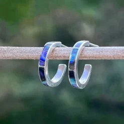 Online Abalone Inlay Huggies Earrings