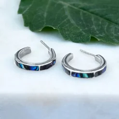 Online Abalone Inlay Huggies Earrings