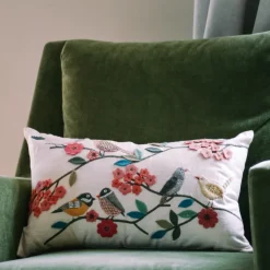 New Bird Flock Multi Embroidered Pillow 12″ x 20″ Pillows