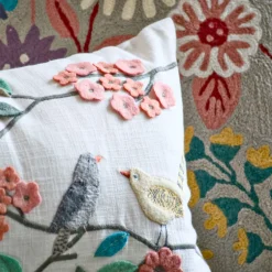 New Bird Flock Multi Embroidered Pillow 12″ x 20″ Pillows