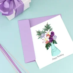 Hot Birthday Flower Vase Quilling Card Special Occasion Cards | Bird & Flower Cards