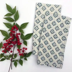 Fashion Block Print Organic Cotton Napkins Set/2 – Teal Diamond Linens