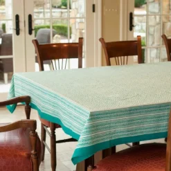 Sale Block Print Tablecloth 70″ x 108″ – Jaipur Aqua Linens