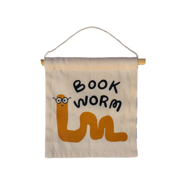 New Book Worm Canvas Hang Sign Wall Decor