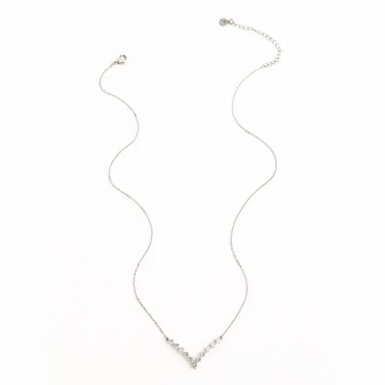 Discount Brilliance V-Bar Chevron Zircon & Platinum Necklace Fight Trafficking | Necklaces