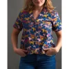 Online Camp Shirt Blue Horses Women Tops & Tunics | Women’s Sale