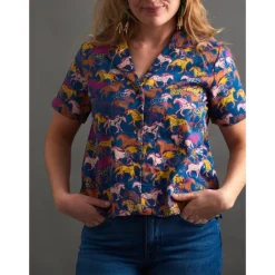 Online Camp Shirt Blue Horses Women Tops & Tunics | Women’s Sale