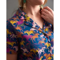 Online Camp Shirt Blue Horses Women Tops & Tunics | Women’s Sale