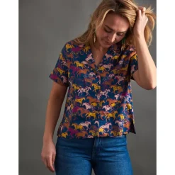 Online Camp Shirt Blue Horses Women Tops & Tunics | Women’s Sale