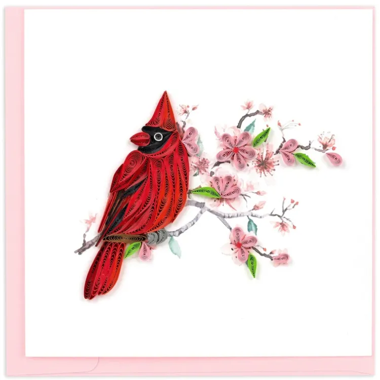 Fashion Cardinal & Cherry Blossom Quilling Card Bird & Flower Cards