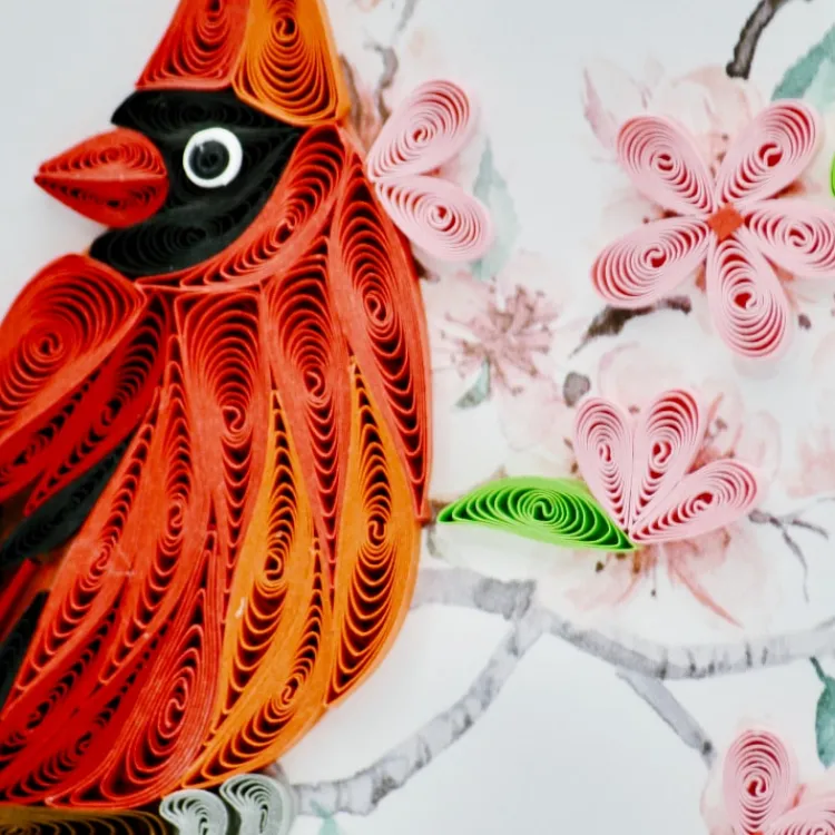Fashion Cardinal & Cherry Blossom Quilling Card Bird & Flower Cards