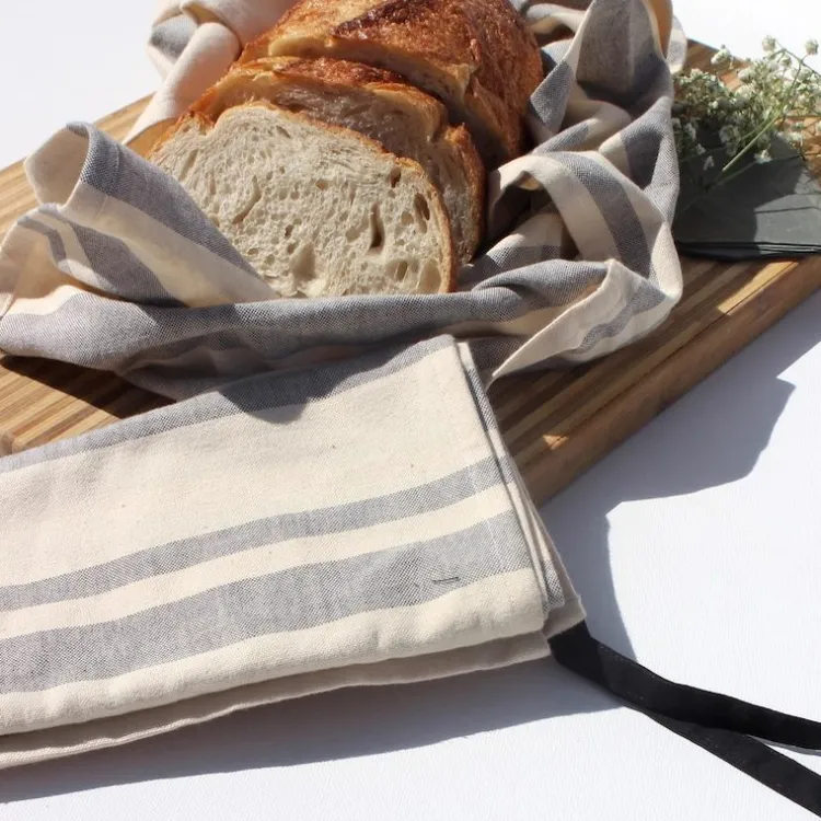 New Cotton Tea Towel Apron Combo – Broad Stripe Set/2 Linens | Bread Warmer Baskets