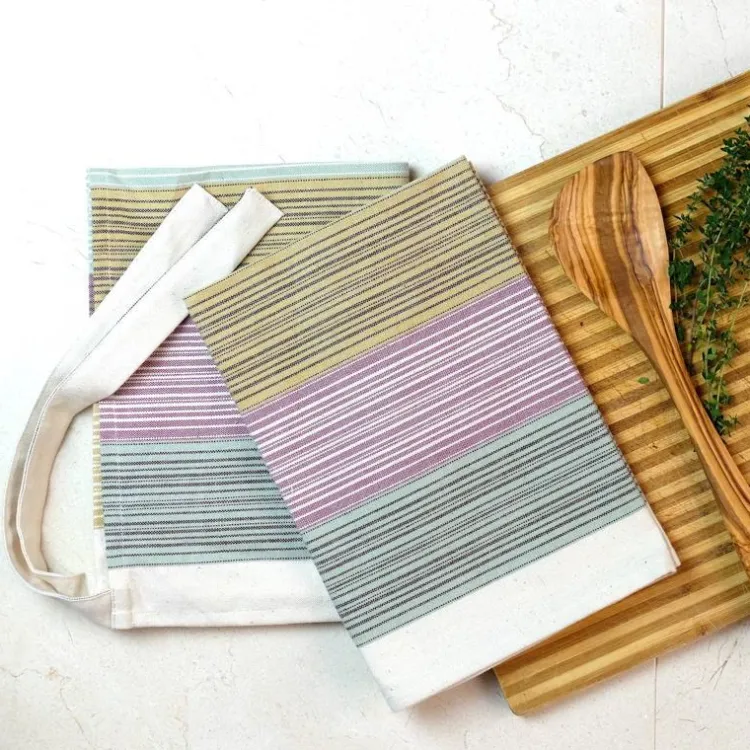 Fashion Cotton Tea Towel Apron Combo – Multi Set/2 Linens | Bread Warmer Baskets