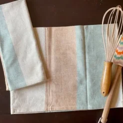 Discount Cotton Tea Towel Apron Combo – Green Stripe Set/2 Linens | Bread Warmer Baskets