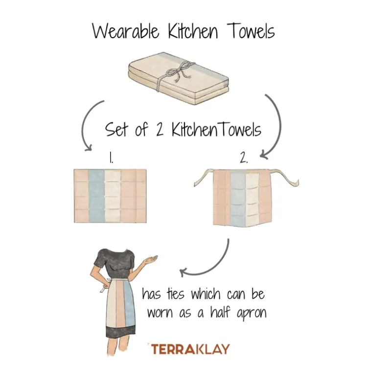 New Cotton Tea Towel Apron Combo – Broad Stripe Set/2 Linens | Bread Warmer Baskets