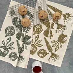 Outlet Cotton Tea Towel Farm to Table Pearl Gold Linens | Bread Warmer Baskets