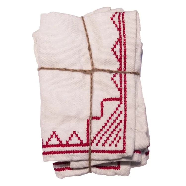 New Embroidered Tribal Napkins – Red Linens