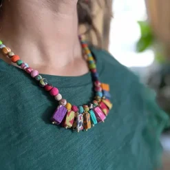 Outlet Fanned Rectangle Kantha Necklace Kantha Jewelry | Necklaces