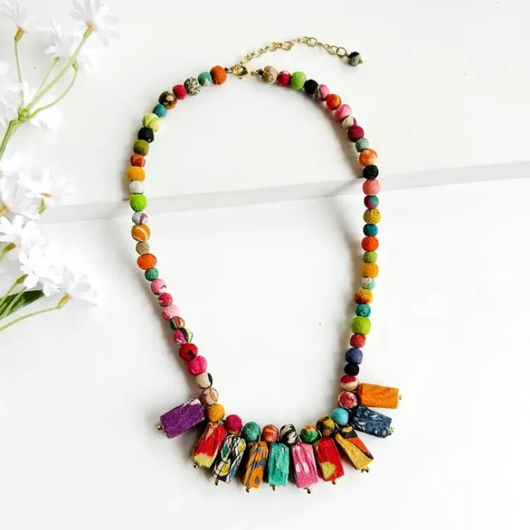 Outlet Fanned Rectangle Kantha Necklace Kantha Jewelry | Necklaces