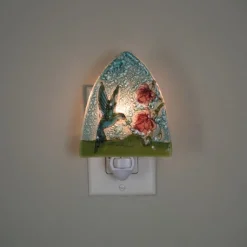 Hot Green Hummingbird on Blue with Pink Flower Night Light Lanterns & Night Lights