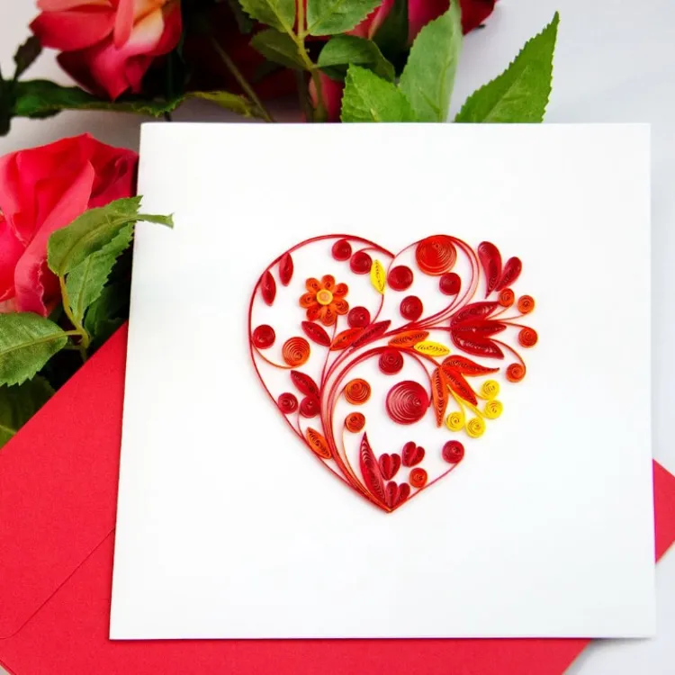 Hot Heart Quilling Card Love Cards
