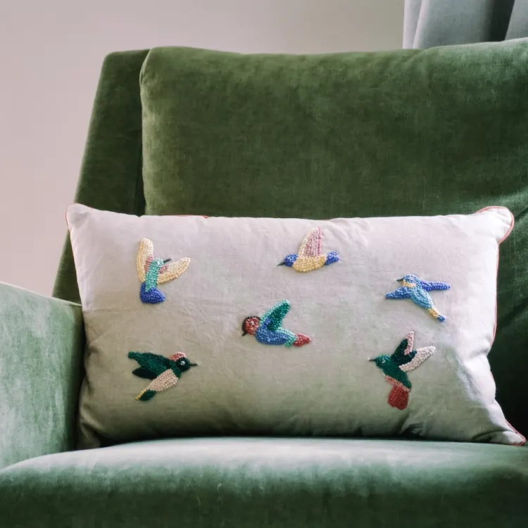 Discount Hummingbirds Embroidered Pillow 12″ x 20″ Pillows