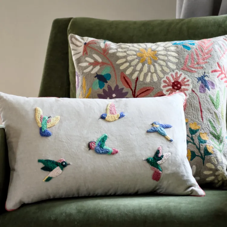 Discount Hummingbirds Embroidered Pillow 12″ x 20″ Pillows