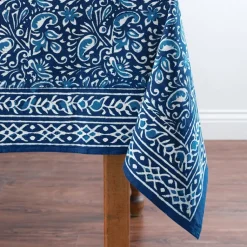 Hot Indigo Dabu Paisley Tablecloth Linens