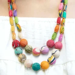 Clearance Kantha Cylinder Necklace Kantha Jewelry | Necklaces