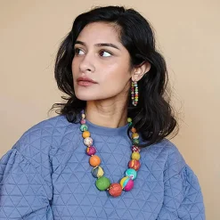 Fashion Kantha Graduated Bead Statement Necklace Kantha Jewelry | Necklaces