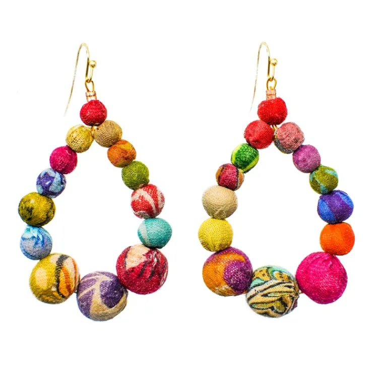 New Kantha Graduated Teardrop Earrings Kantha Jewelry | Earrings