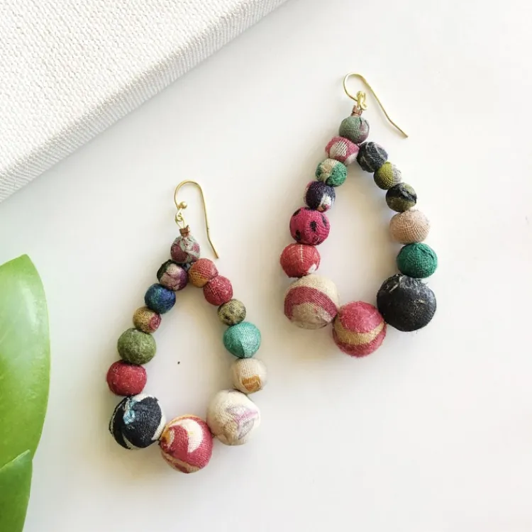 New Kantha Graduated Teardrop Earrings Kantha Jewelry | Earrings
