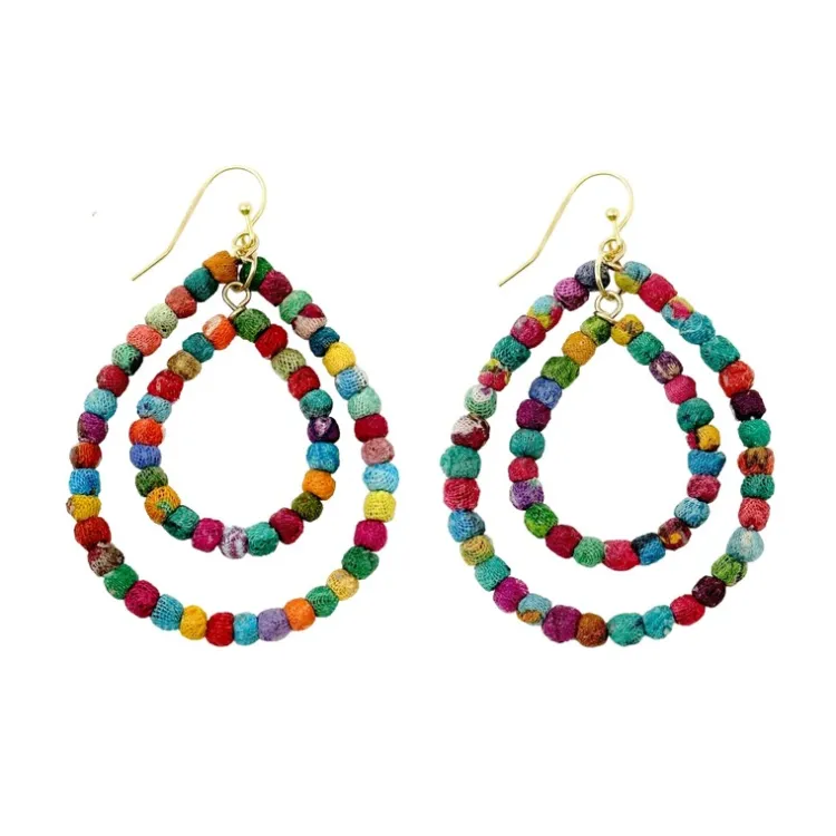 New Kantha Milieu Double Teardrop Earrings Kantha Jewelry | Earrings