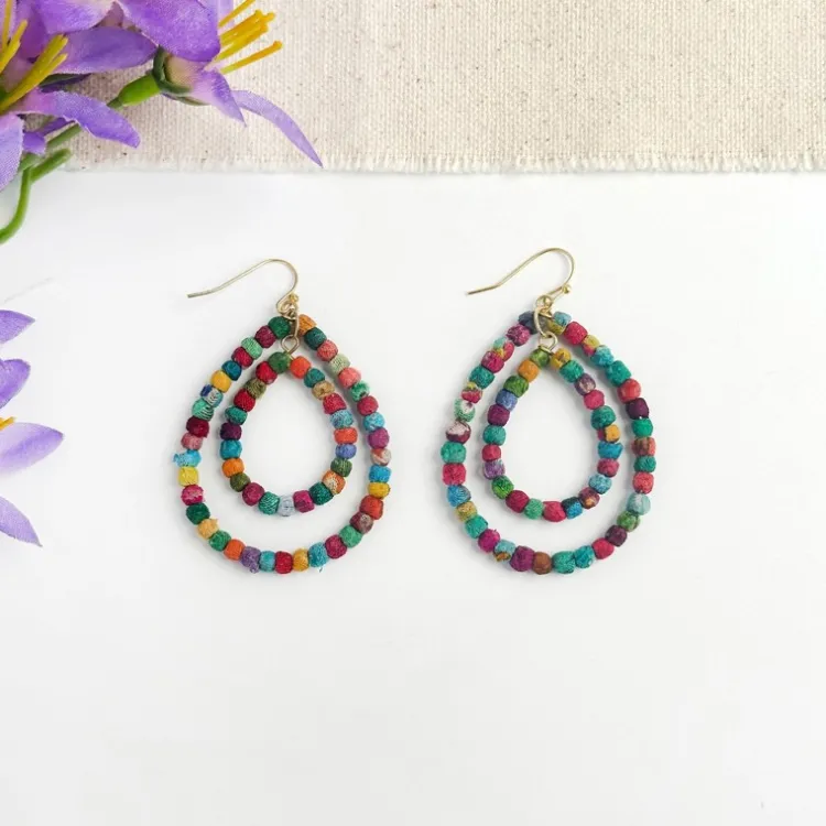 New Kantha Milieu Double Teardrop Earrings Kantha Jewelry | Earrings