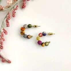Outlet Kantha Tiny Hoop Earrings Kantha Jewelry | Earrings