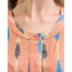 Fashion Kerala Placket Dress Peach Ikat Dresses