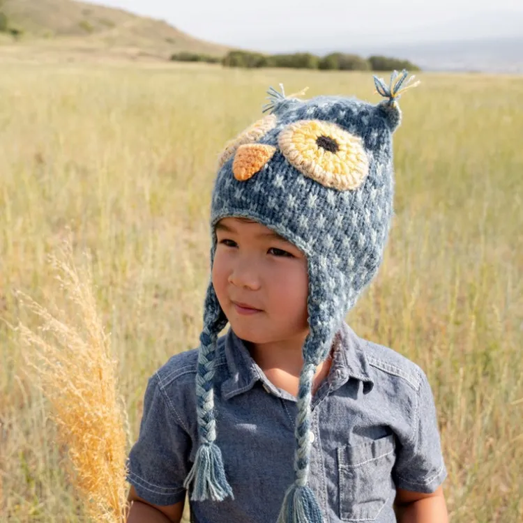 Discount Kids Knit Blue Owl Hat Knitwear