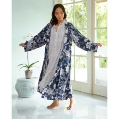 Online Kimono Robe Passion Flower Navy Grey Women Women’s Sale