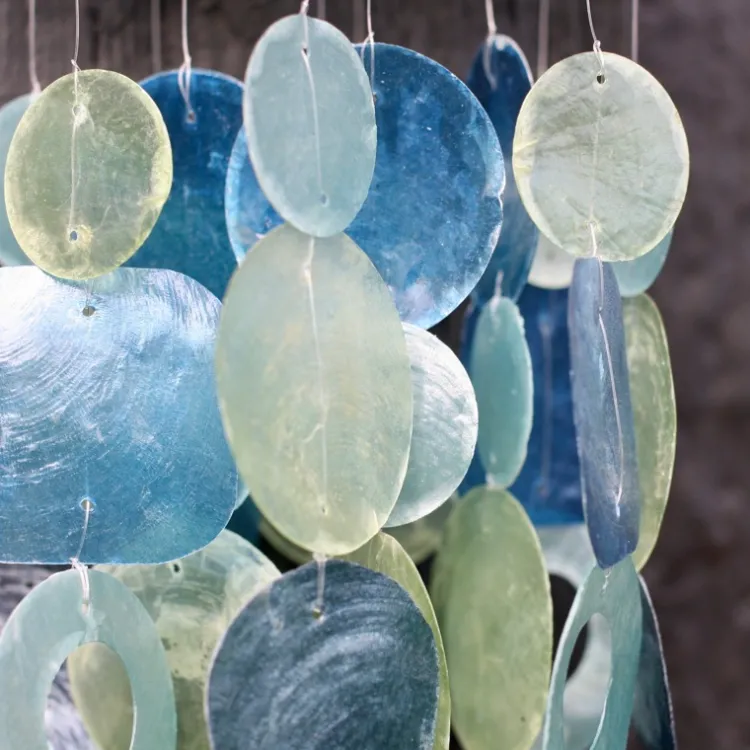 Clearance Mini Chandelier Capiz Wind Chime – Green Blue Capiz Wind Chimes
