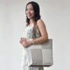 Hot Natural Calico & Linen Tote with Leather Straps Bags