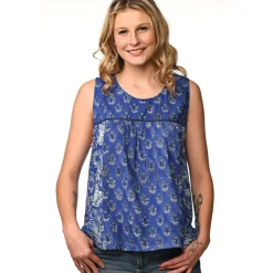 Clearance Pavitra Block Print Sleeveless Top Indigo Tops & Tunics