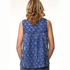 Clearance Pavitra Block Print Sleeveless Top Indigo Tops & Tunics