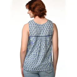 Best Pavitra Block Print Sleeveless Top Sky Blue Tops & Tunics