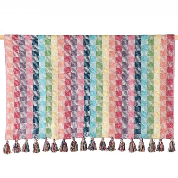 Online Rainbow Gingham Rethread Throw Blankets & Throws