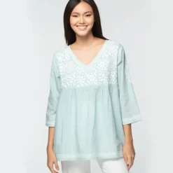 New Ramani Embroidered Top Pastel Green Tops & Tunics