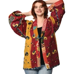 Sale Reversible Cotton Kantha Kimono Jacket Tops & Tunics | Jackets & Sweaters