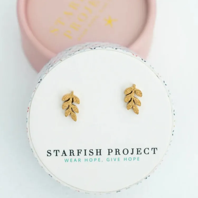 Best Rowen Leaf Studs Frosted Gold Fight Trafficking | Earrings