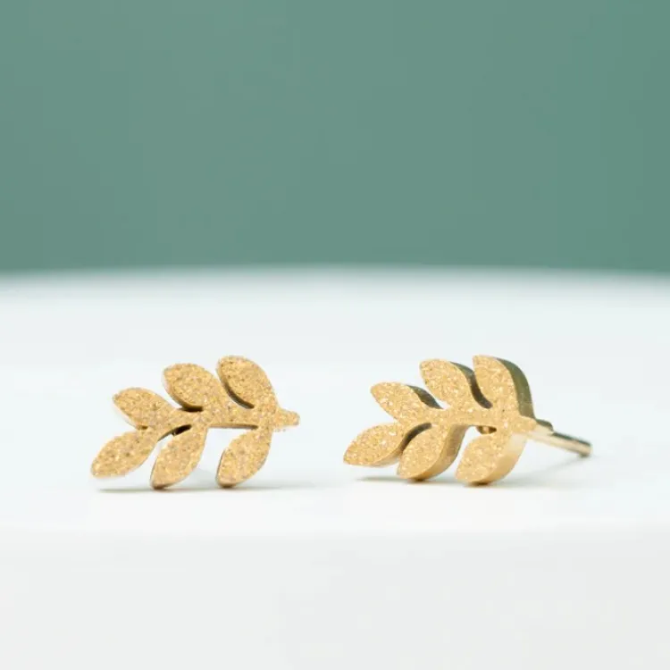Best Rowen Leaf Studs Frosted Gold Fight Trafficking | Earrings