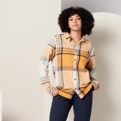 Outlet Shiloh Unisex Flannel Apricot Plaid Women Tops & Tunics | Women’s Sale