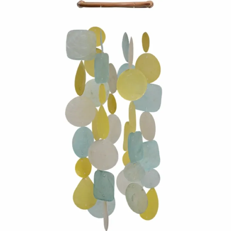 Best Small Round Capiz Wind Chime – Aqua Yellow Capiz Wind Chimes